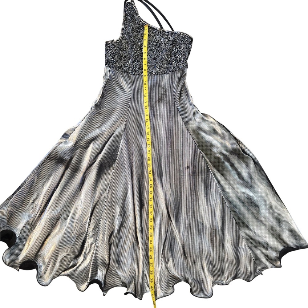 Vintage Rivar's 3/4 One Shoulder Silver Metallic Pleated Gown Formal Prom Dress - Picture 7 of 12